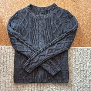 Theory Charcoal Cable Knit 100% Wool Sweater
